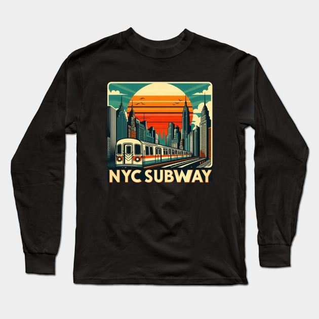 New York Subway Retro NYC Subway Train Long Sleeve T-Shirt by Nysa Design